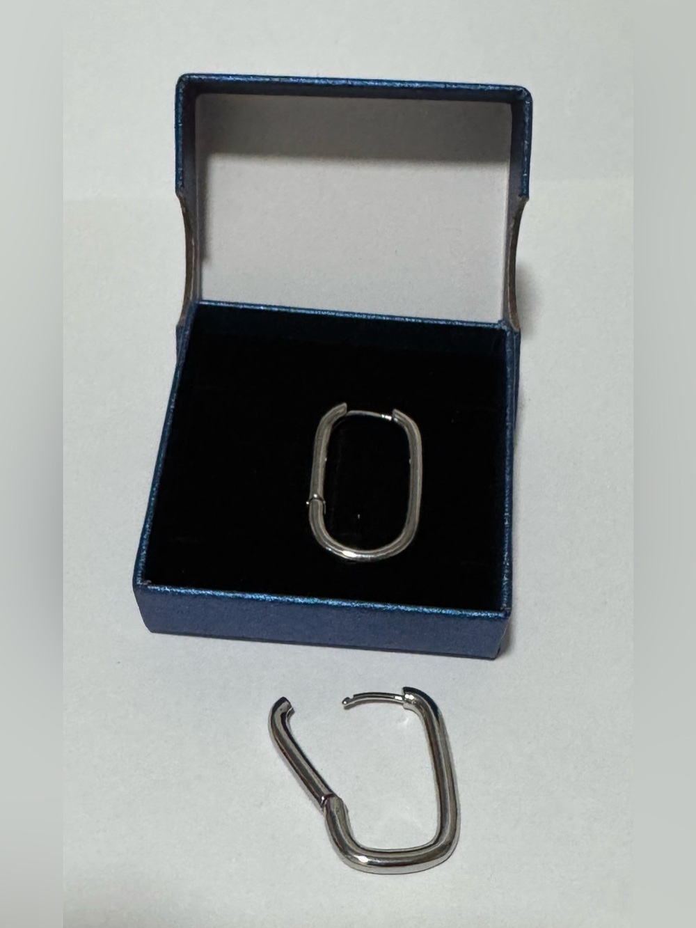 Sterling Silver Rectangular Hoop Earring for Men - Silver